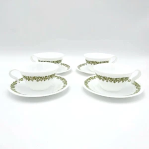 Corelle Livingware - Tazas de té y platillos verdes Spring Blossom con asas de gancho - Imagen 1 de 10