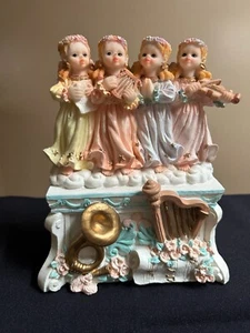 VTG FOUR ANGEL MUSIC BOX BEAUTIFUL PASTEL COLORED INTRICATELY DETAILED - Picture 1 of 12