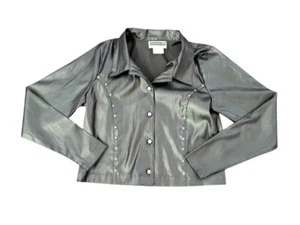 Women's Vintage Panhandle Slim Western Rodeo Black Studded Crop Satin Shirt Sz M - Picture 1 of 10