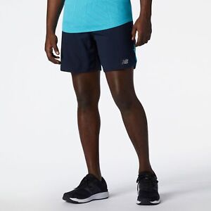 New Balance Graphic Impact Mens 7" Running Fitness Shorts Navy Blue Size M