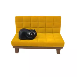 Dollhouse Miniature 1:12 Scale Sofa Cat Flocked Couch Living Room Plastic Yellow - Picture 1 of 15