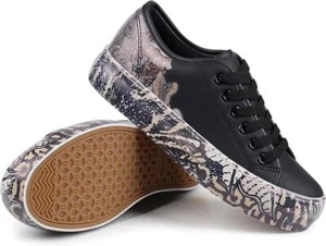 JABASIC Womens Lace Up Platform Sneakers Black Size 6 Low Top Print Shoes NEW - Picture 1 of 8