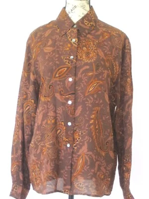 Blusa Harold’s para mujer 100 % seda cachemira marrón dorado y negro manga larga talla 10 Foto 1 de 4