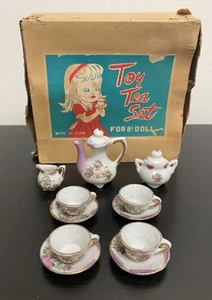 Vintage años 40 (?) ¡Juego de té de porcelana de juguete de 13 piezas para muñeca! Caja Original, Hecha en Japón - Imagen 1 de 11