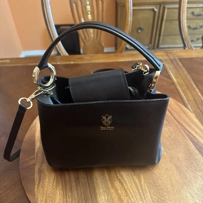 Vera Pelle Bag Women Leather Crossbody Shoulder Sling Double Handles Black ITALY - Image 1 of 4