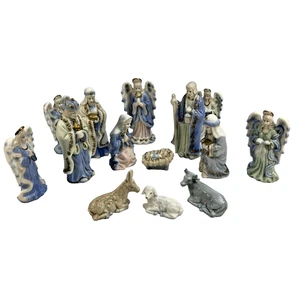 Belén Porcelana 14 Piezas Azul Blanco Oro 5 en Figuras Jesús María Ángeles - Imagen 1 de 9
