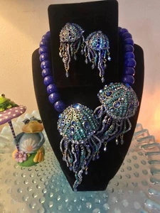 Heidi Daus "Jellyfish Ballet" Beaded Crystal Jellyfish Necklace & Earrings NIB - Picture 1 of 6