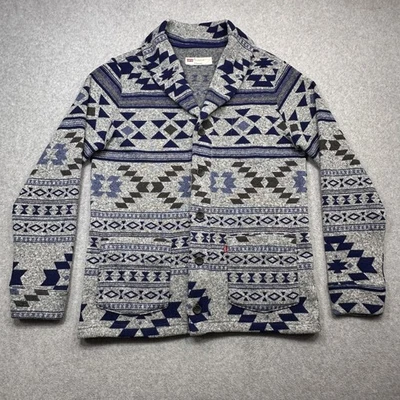 Cárdigan Suéter Levis Gris Medio Azul Azteca Mantón Cuello Bolsillos Polares Foto 1 de 4