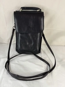 Wilsons Leather Vintage Crossbody Travel Organizer Bag Black Multi Compartments - Picture 1 of 5