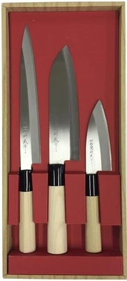 Yaksel Seki Tsuba Knife Set of 3 Santoku Knife Sashimi Knife Koideba Knife For B - Image 1 of 4