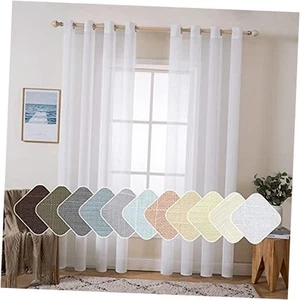  2 Panels Natural Linen Sheer Window Curtains 52"W x 90"L (Pack of 2) White - Picture 1 of 7