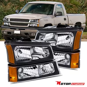 Pair Headlights & Bumper Lights for 2003-06 Avalanche Silverado w/ Amber Corner - Picture 1 of 12