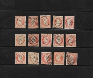 France Stamps: 40c 1853-60 Imperf. Issue #18; Group/15 w/Small # Lozenge Cancels - Picture 1 of 1