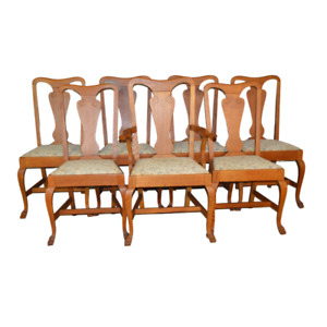 Antique Dining Room Chairs, Oak, Claw Foot, Set of Seven #21567