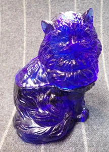 Cobalt Blue Pressed Glass ~ PERSIAN CAT ~ 7½ Tall Large Covered Dish ~ Figural - Picture 1 of 10