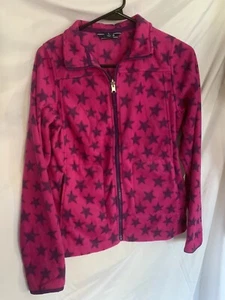 Land's End Girl’s Pink Jacket Purple Stars Size Large 14 Fleece - Picture 1 of 7