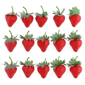 10Pcs Artificial Strawberries Fake Red Strawberries Plastic Lifelike Fruit Decor - Picture 1 of 12