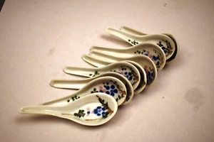 Antique Chinese Porcelain Spoon Famille Rose Hand-Painted Noodle Soup Spoon 9Pc" - Picture 1 of 8