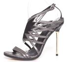 Brian Atwood N8021* Women's Silver Leather Ankle Strap Open Toe Heel Size 8.5