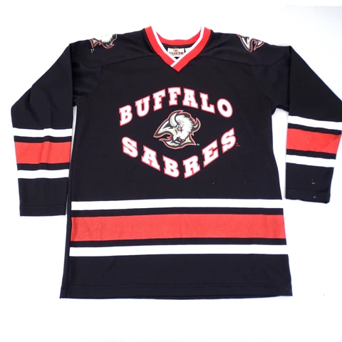 Buffalo Sabres Jersey NHL Hockey Goat Head Print VTG Black Mighty Mac Youth L Cover