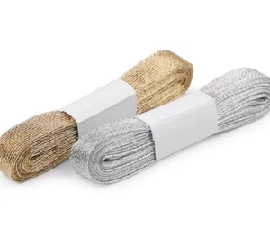 5-10 Meter Schleifenband Antennenband  1,5cm Geschenkband gold silber - Bild 1 von 5