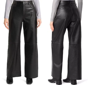 Reformation Veda Cary Kennedy Womens Wide Leg Leather Pants Trousers Black Sz 6 - Picture 1 of 7