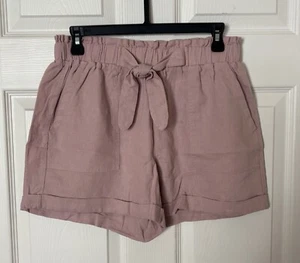 NWT Charlotte Russe Women's Pink High-Waist Belted Paper Bag Shorts Large - Picture 1 of 14