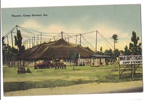 Tent THEATER CAMP STEWART Fort War Department Georgia GA Postcard Military Linen - Picture 1 of 2