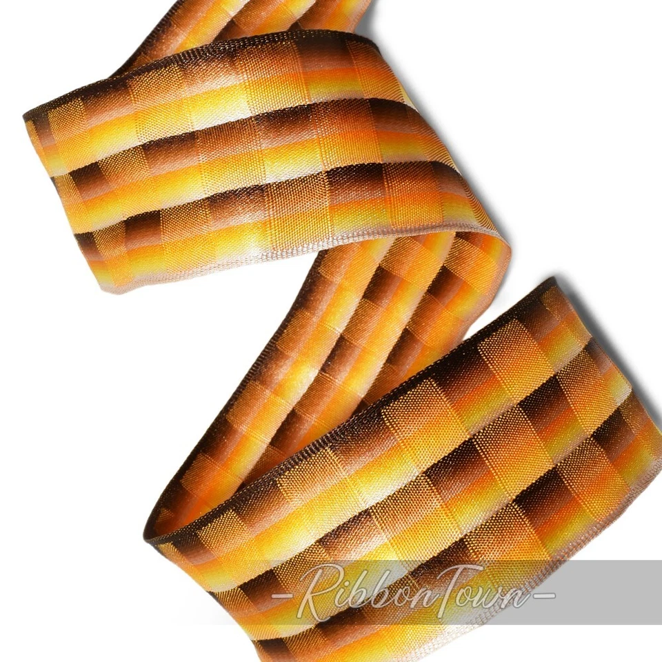 5 yardas Otoño Cosecha Ombre Shasta Naranja Marrón Amarillo Cuadros Cinta con Cable 1.5"W Foto 1 de 1