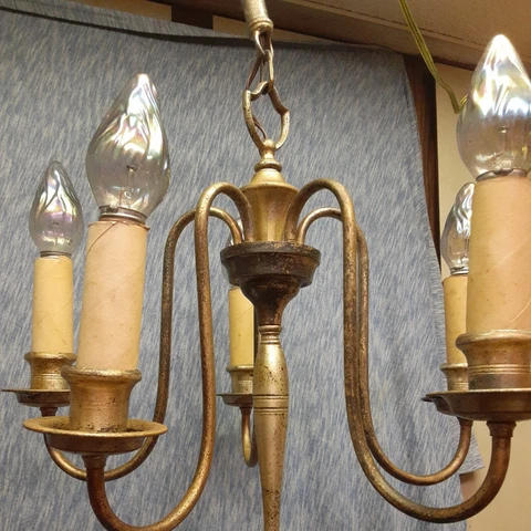 VINTAGE GEORGIAN STYLE SILVER on BRASS COLONIAL REVIVAL 5 CANDLE ARM CHANDELIER Cover