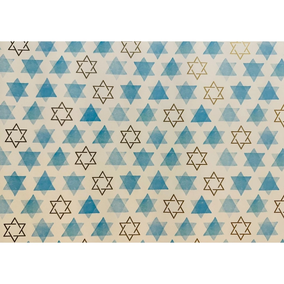 Hallmark Wrapping Paper Hanukkah Star of David Gold Blue 45 sq ft Roll Holiday - Image 1 of 2