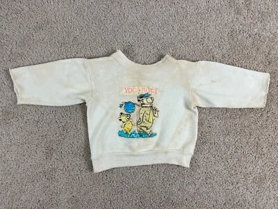 Suéter Pullover Norwich Vintage Niños Talla 6 Repujado Cuello Redondo Oso Yogui Blanco Foto 1 de 4