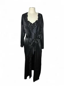 Vintage 90s Victoria's Secret goth Set Black Beaded Sequin Satin Robe dress XS - Picture 1 of 8