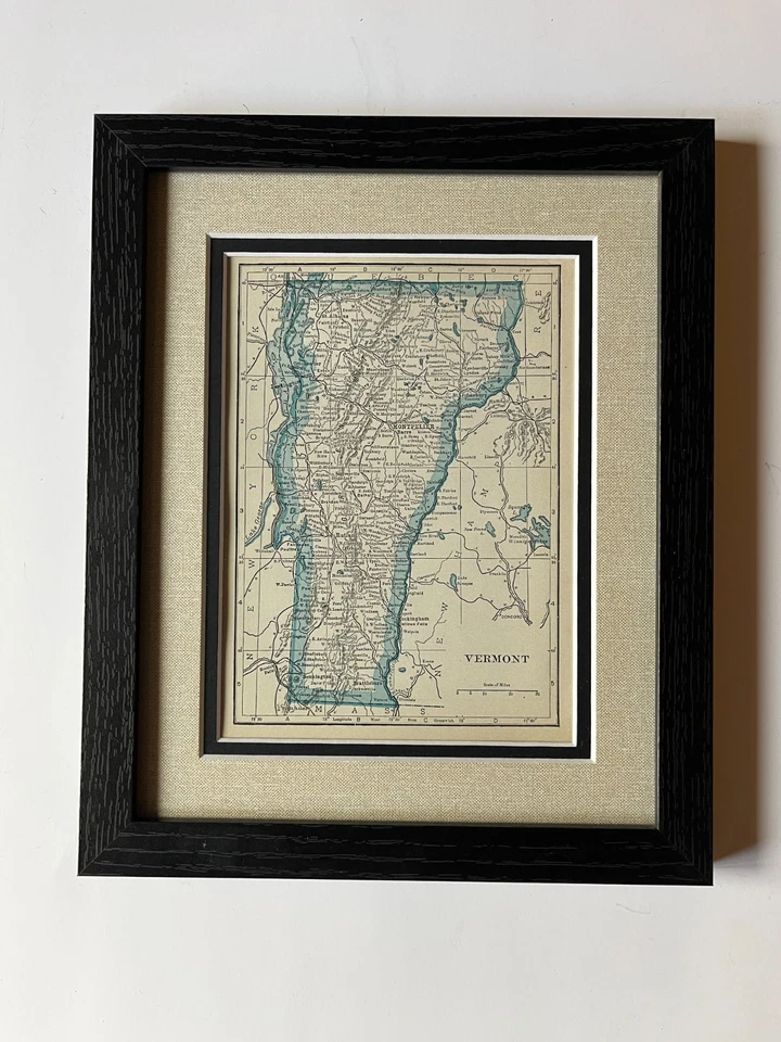 Mapa del estado de Vermont "azul" 1934 por C.S. Hammond, Alfombrilla Enmarcada/Doble VER DESCRIPCIÓN Foto 1 de 3
