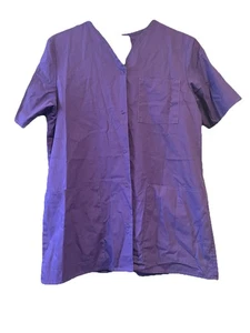 Size S- Crest Purple Snap Front Scrub Top. 28” Length. Pockets. Short Sleeve. - Picture 1 of 4