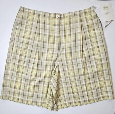 Pantalones Cortos Damas LizGolf Amarillo Cuadros 3 Bolsillos Botón y Cremallera Talla 12 Nuevos con Etiquetas Foto 1 de 4