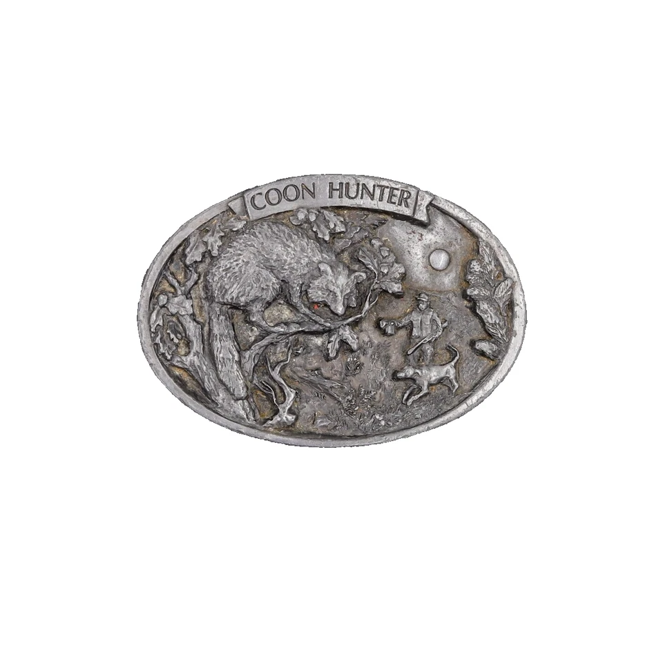 Hebilla de cinturón de metal vintage 1986 C+J 1137 "Coon Hunter" - Hecho en EE. UU. Foto 1 de 3