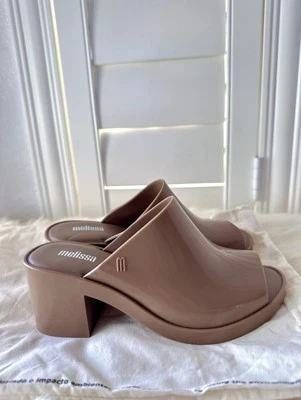 Melissa Women’s Open Toe Mules Block Heels Jelly Sandals Size 5 35 Taupe Brown - Image 1 of 4