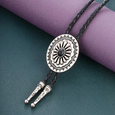 Натуральный черный агат Bolo галстук мужской свадебное ожерелье Western ковбой винтажный подарок - Изображение 1 из 3