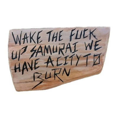 Cyberpunk 2077 Fan Art Wake The F**k Up Samurai Wood Carving Johnny Silverhand - Image 1 of 4