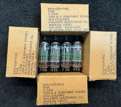 NOS NIB Matched Quad Sylvania Military 6CG7 Tubes USA 1958 - Image 1 of 4
