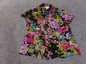 Coldwater Creek Shirt Womens Petite Small Floral Button Up Short Sleeve Top - Picture 1 of 11