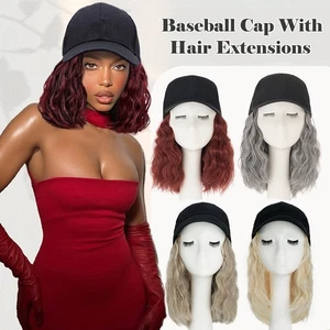 6in Short Baseball Cap Synthetic Straight Natural Wavy Hat With Hair Extensions - Picture 1 of 46