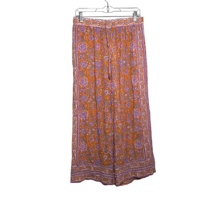 Rachel Roy Pants Women's Large Wide Leg Flare Boho Printed Artsy Drawstring - Image 1 of 4