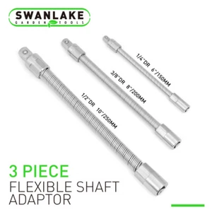 Flexible Socket Extension Bar Shaft Set 1/2" 1/4" 3/8" Ratchet Flex 10" 8" 6" - Picture 1 of 8