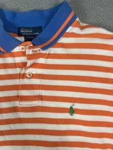 Polo Ralph Lauren Boys S (8/10) Polo Shirt Orange Blue Striped - Picture 1 of 8