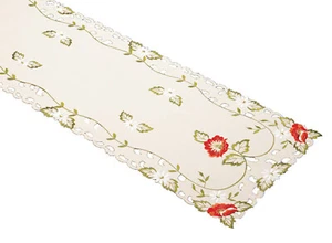 Poppy & Trailing Leaf Table Runner Cutwork Detail Dining Tableware 13" x 70" - Imagen 1 de 1