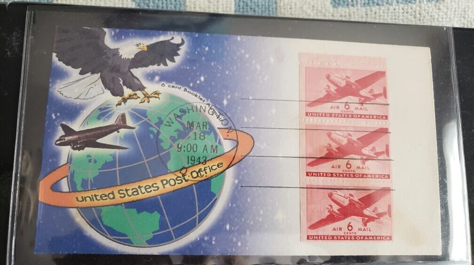 Scott #C25A 6 cent airmail Booklet Pane first day of issue Therome Cachet  - Image 1 of 1