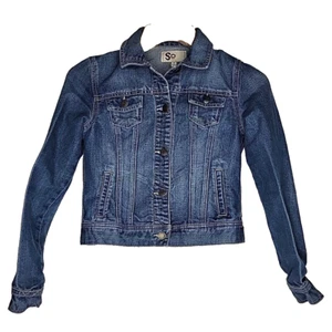 SO Denim Jean Jacket Size Medium Girls Biker Medium Wash - Picture 1 of 9