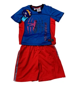 Marvel Spiderman Boys Short Sleeve Shirt & Shorts 2Piece Set, Navy/Red, 4T - Picture 1 of 2